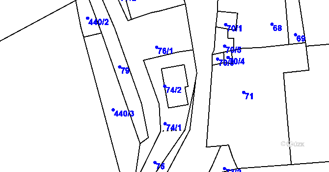 Parcela st. 74/2 v KÚ Dubno, Katastrální mapa