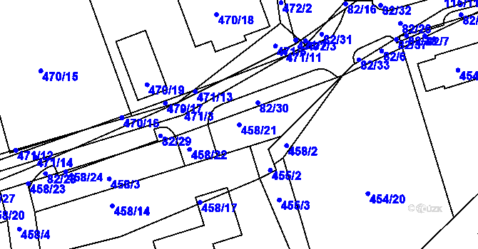 Parcela st. 458/21 v KÚ Dubno, Katastrální mapa
