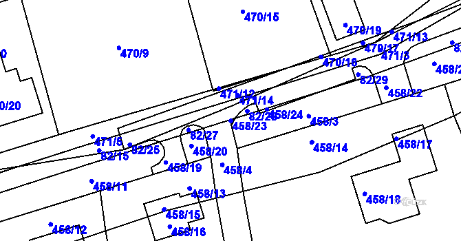 Parcela st. 458/23 v KÚ Dubno, Katastrální mapa