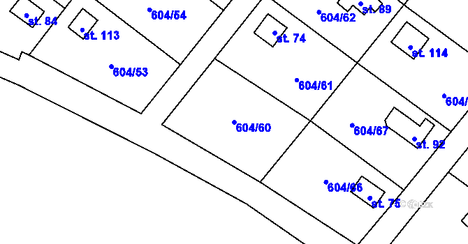Parcela st. 604/60 v KÚ Dubovice, Katastrální mapa