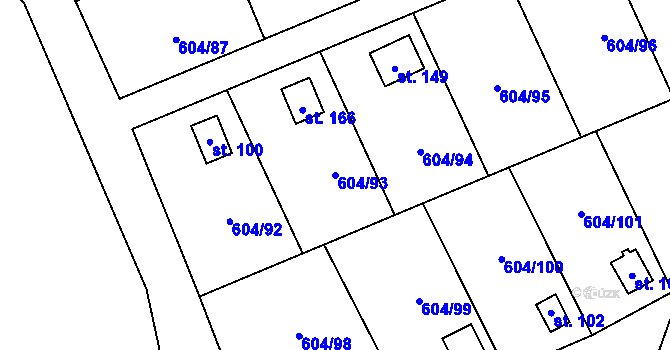Parcela st. 604/93 v KÚ Dubovice, Katastrální mapa