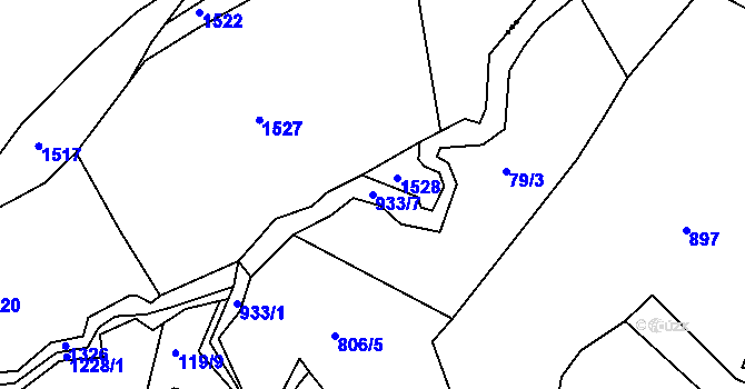 Parcela st. 933/7 v KÚ Dubovice, Katastrální mapa