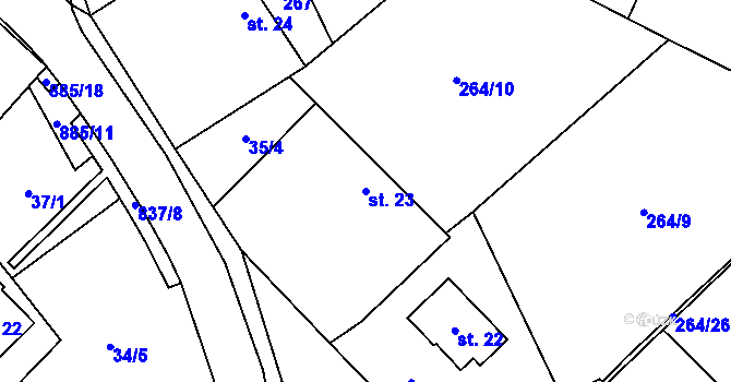 Parcela st. 23 v KÚ Dudín, Katastrální mapa