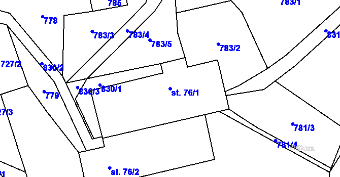 Parcela st. 76/1 v KÚ Dudín, Katastrální mapa