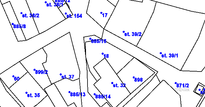 Parcela st. 18 v KÚ Dudín, Katastrální mapa
