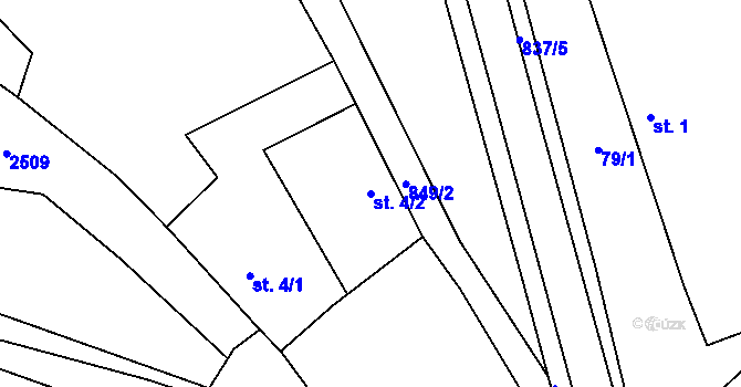 Parcela st. 4/2 v KÚ Dudín, Katastrální mapa