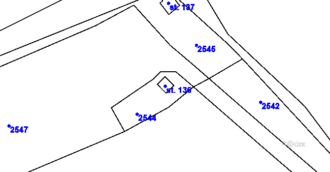 Parcela st. 136 v KÚ Dudín, Katastrální mapa