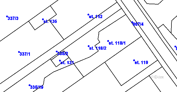 Parcela st. 118/2 v KÚ Dudín, Katastrální mapa