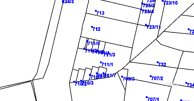 Parcela st. 711/4 v KÚ Duchcov, Katastrální mapa