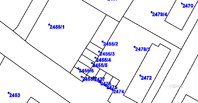 Parcela st. 2455/3 v KÚ Duchcov, Katastrální mapa