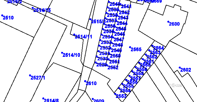 Parcela st. 2531 v KÚ Duchcov, Katastrální mapa