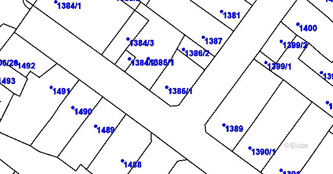Parcela st. 1386/1 v KÚ Duchcov, Katastrální mapa