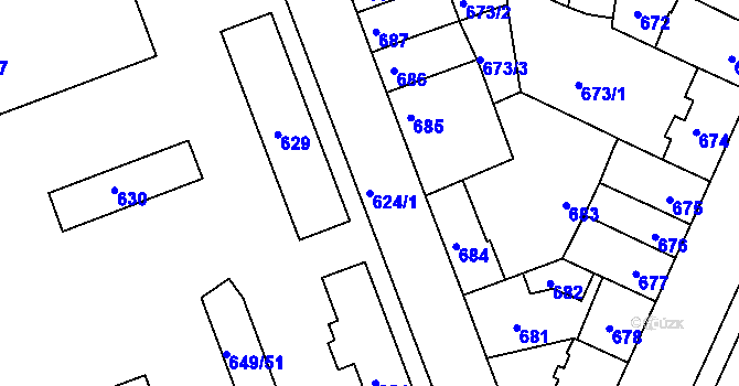 Parcela st. 624/1 v KÚ Duchcov, Katastrální mapa