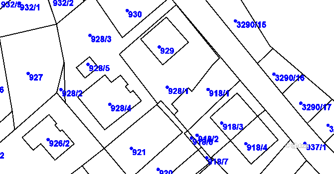 Parcela st. 928/1 v KÚ Duchcov, Katastrální mapa