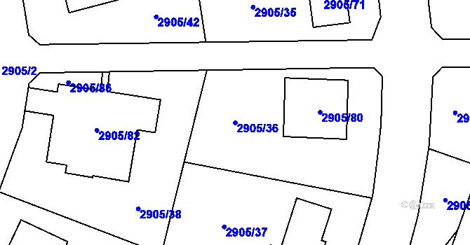 Parcela st. 2905/36 v KÚ Duchcov, Katastrální mapa