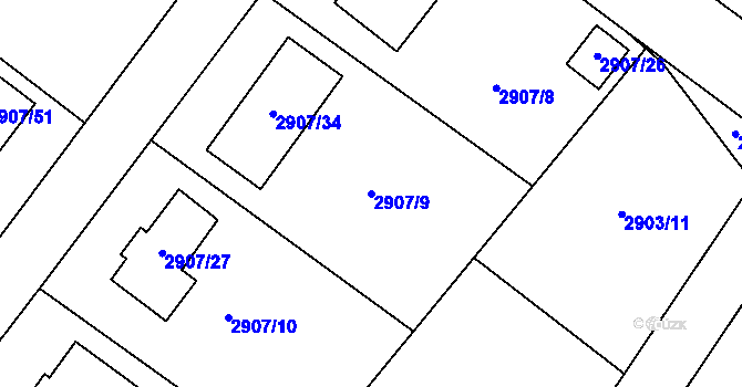 Parcela st. 2907/9 v KÚ Duchcov, Katastrální mapa