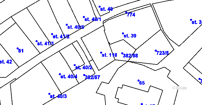 Parcela st. 118 v KÚ Dukovany, Katastrální mapa