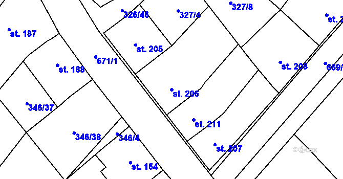 Parcela st. 206 v KÚ Dukovany, Katastrální mapa