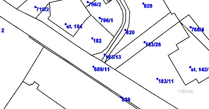 Parcela st. 183/13 v KÚ Dukovany, Katastrální mapa