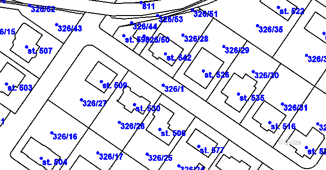 Parcela st. 326/1 v KÚ Dukovany, Katastrální mapa