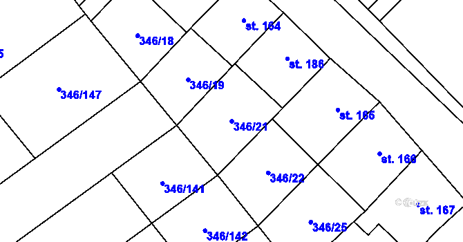 Parcela st. 346/21 v KÚ Dukovany, Katastrální mapa