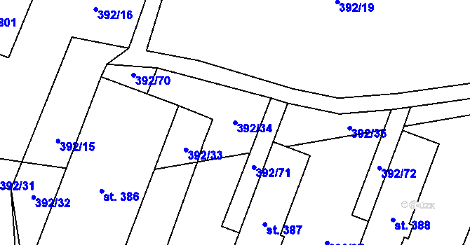 Parcela st. 392/34 v KÚ Dukovany, Katastrální mapa