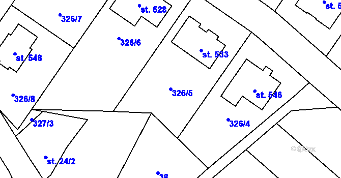 Parcela st. 326/5 v KÚ Dukovany, Katastrální mapa