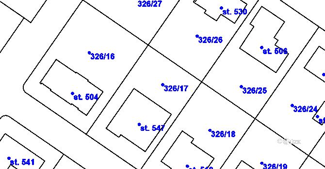 Parcela st. 326/17 v KÚ Dukovany, Katastrální mapa