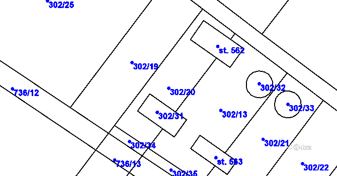Parcela st. 302/20 v KÚ Dukovany, Katastrální mapa