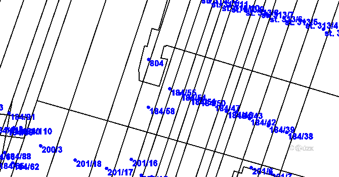 Parcela st. 184/55 v KÚ Dukovany, Katastrální mapa