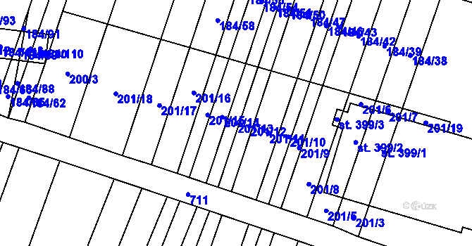 Parcela st. 201/13 v KÚ Dukovany, Katastrální mapa