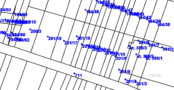 Parcela st. 201/14 v KÚ Dukovany, Katastrální mapa