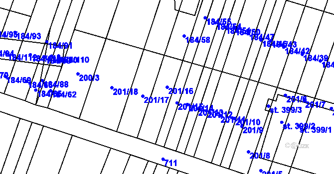 Parcela st. 201/16 v KÚ Dukovany, Katastrální mapa