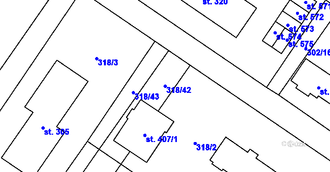 Parcela st. 318/42 v KÚ Dukovany, Katastrální mapa