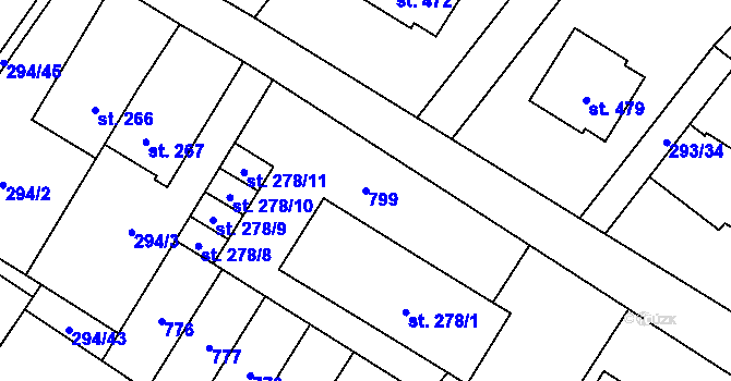Parcela st. 799 v KÚ Dukovany, Katastrální mapa