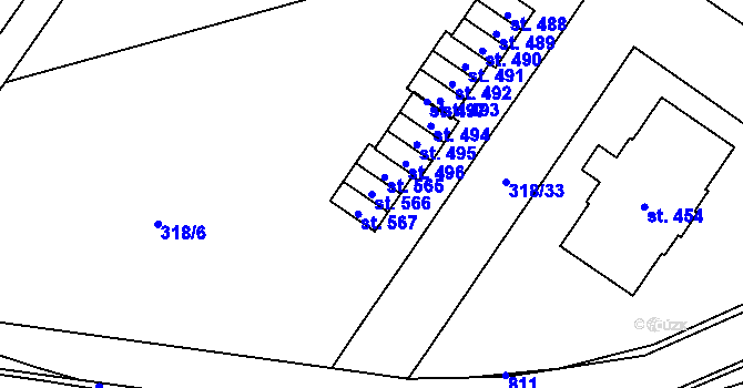 Parcela st. 566 v KÚ Dukovany, Katastrální mapa