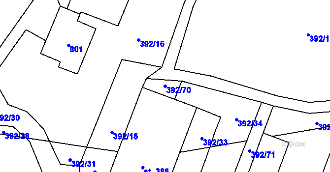 Parcela st. 392/70 v KÚ Dukovany, Katastrální mapa
