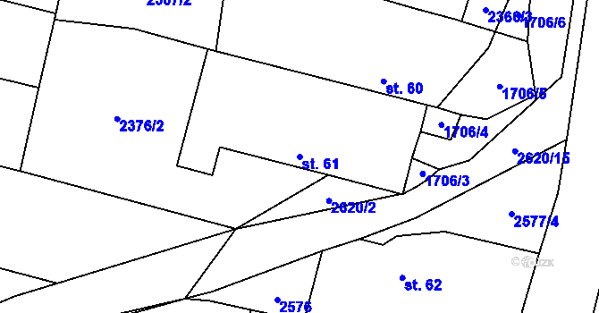 Parcela st. 61 v KÚ Dunajovice, Katastrální mapa