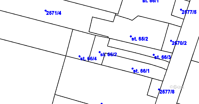 Parcela st. 66/2 v KÚ Dunajovice, Katastrální mapa