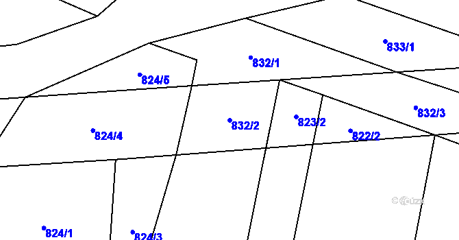 Parcela st. 832/2 v KÚ Dunajovice, Katastrální mapa