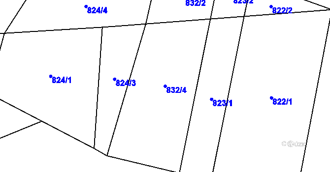 Parcela st. 832/4 v KÚ Dunajovice, Katastrální mapa