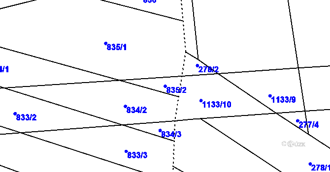Parcela st. 835/2 v KÚ Dunajovice, Katastrální mapa