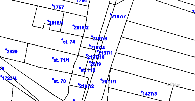 Parcela st. 2197/1 v KÚ Dunajovice, Katastrální mapa