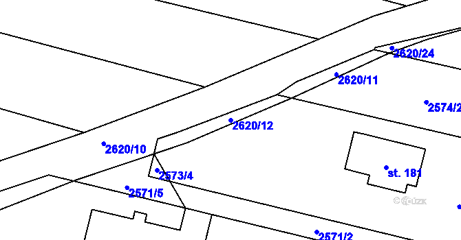Parcela st. 2620/12 v KÚ Dunajovice, Katastrální mapa