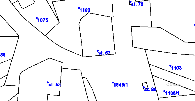 Parcela st. 57 v KÚ Dunice, Katastrální mapa