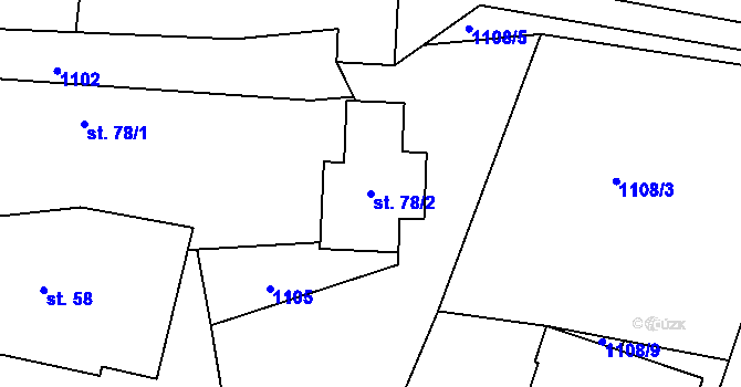 Parcela st. 78/2 v KÚ Dunice, Katastrální mapa