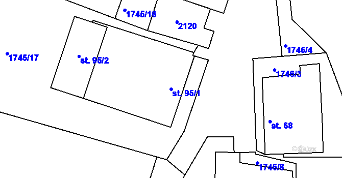 Parcela st. 95/1 v KÚ Dunice, Katastrální mapa