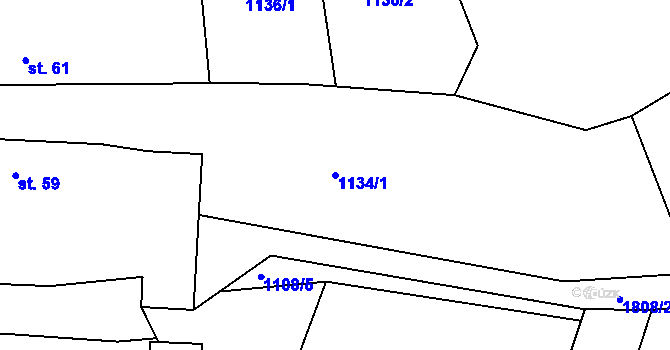 Parcela st. 1134/1 v KÚ Dunice, Katastrální mapa