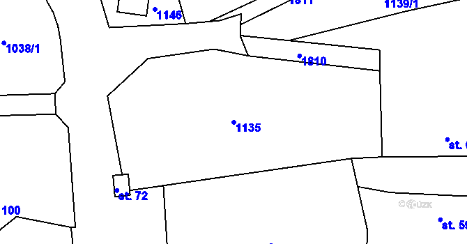 Parcela st. 1135 v KÚ Dunice, Katastrální mapa