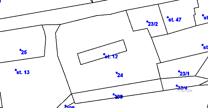 Parcela st. 12 v KÚ Dunovice, Katastrální mapa